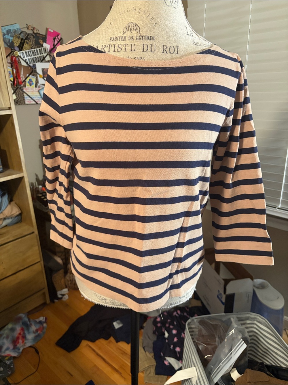 J Crew Striped Navy and Tan Boatneck Sweater - Women - Small